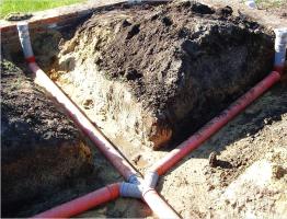 Laying a sewer pipe in the ground